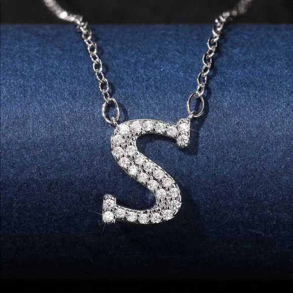 New 925 Silver Initial Letter Diamond Necklaces - Picture 12 of 16